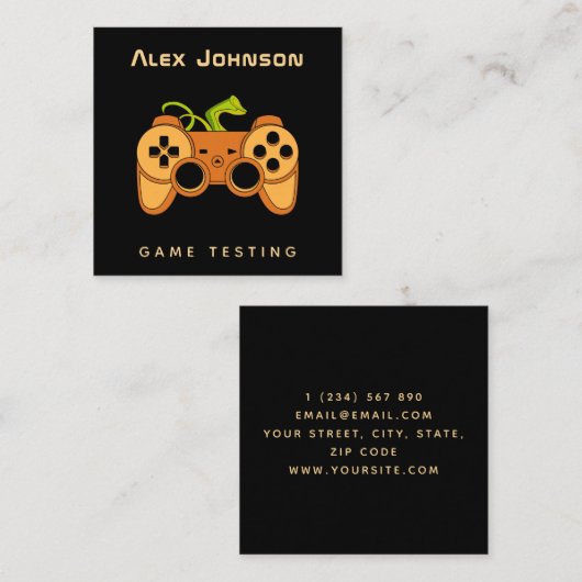 Cool Oranje Joystick Joypad Gamer Game Tester Fun Vierkante Visitekaartje (Voorkant / Achterkant)