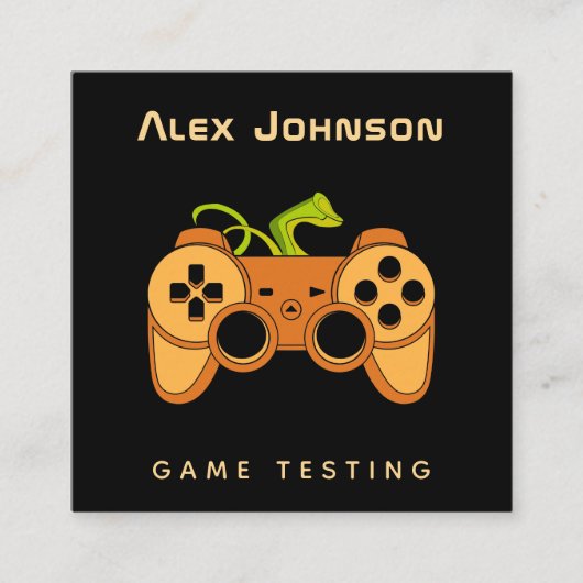 Cool Oranje Joystick Joypad Gamer Game Tester Fun Vierkante Visitekaartje (Voorkant)