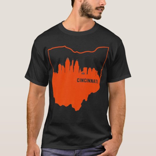 Cool Oranje Ohio State Outline Cincinnati City Sky T-shirt (Voorkant)
