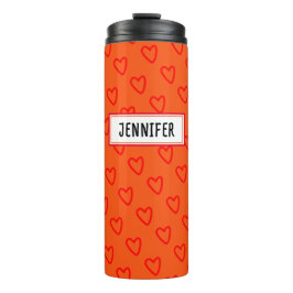 Cool Oranje Red Hearts Pattern Terug naar school n Thermosbeker