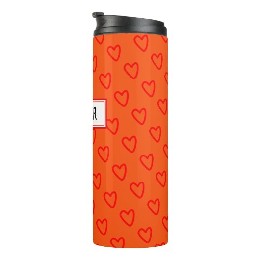 Cool Oranje Red Hearts Pattern Terug naar school n Thermosbeker (Geroteerd rechts)