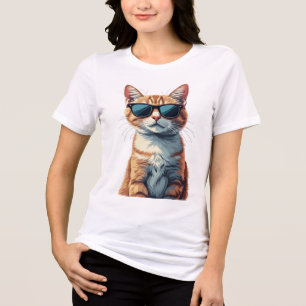 Cool Oranje Tabby Kat Draagt Zonnebril Grafisch - Tri-Blend Shirt