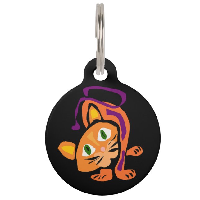 Cool Oranje Tiger Cat Art Huisdierpenning (Voorkant)