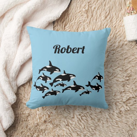 Cool Orca Whales gepersonaliseerd blauw Kussen (Deken)