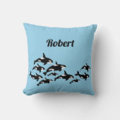 Cool Orca Whales gepersonaliseerd blauw Kussen (Voorkant)