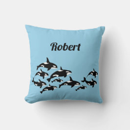 Cool Orca Whales gepersonaliseerd blauw Kussen