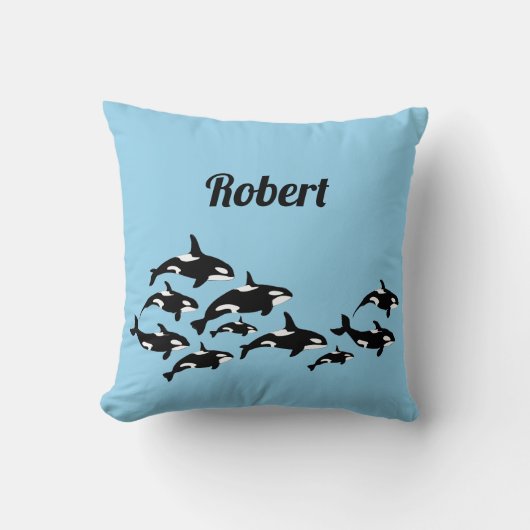 Cool Orca Whales gepersonaliseerd blauw Kussen (Voorkant)