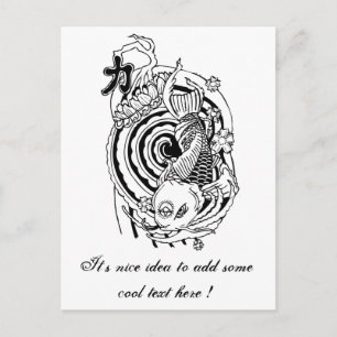 Cool Oriental Black White Koi Fish tattoo Briefkaart