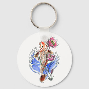 Cool Oriental Classic Koi Carp Fish Lotus tattoo Sleutelhanger