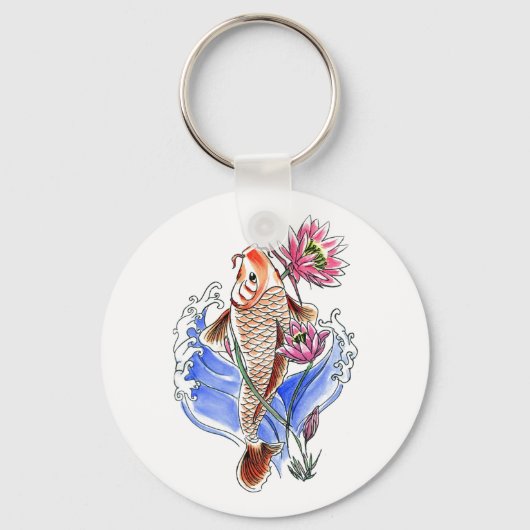 Cool Oriental Classic Koi Carp Fish Lotus tattoo Sleutelhanger (Voorkant)