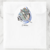 Cool Oriental Dragon met zwaard tattoo Ronde Sticker (Tas)