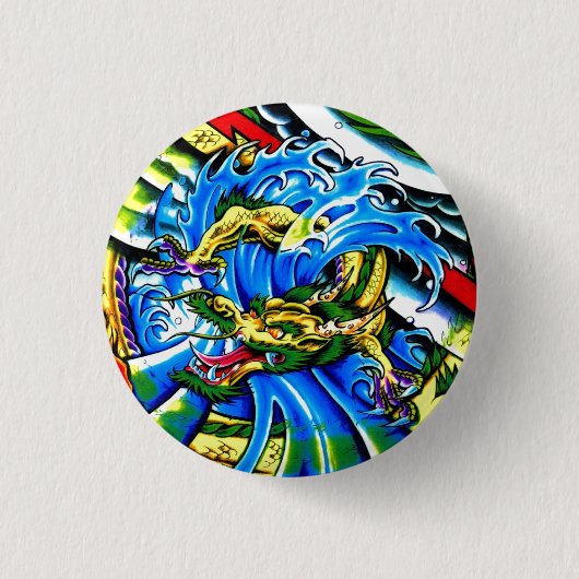 Cool Oriental Dragon tattoo Ronde Button 3,2 Cm (Voorkant)