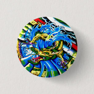 Cool Oriental Dragon tattoo Ronde Button 3,2 Cm