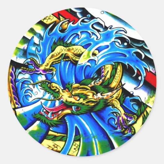 Cool Oriental Dragon tattoo Ronde Sticker (Voorkant)