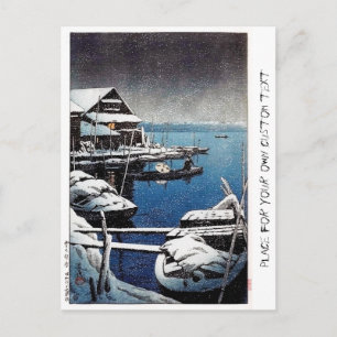 Cool oriental Hasui Kawase wintersneeuwruimscscène Briefkaart