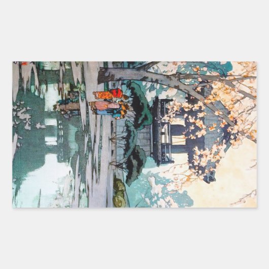 Cool oriental Hiroshi Yoshida Japanse shrine art Rechthoekige Sticker (Voorkant)