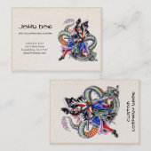 Cool oriental japanese draak samurai vecht tattoo visitekaartje (Voorkant / Achterkant)