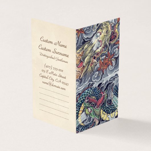 Cool oriental japanese draak tattoo storm kunst visitekaartje (Buitenkant)