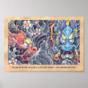Cool oriental japanese draak tattoo storm poster