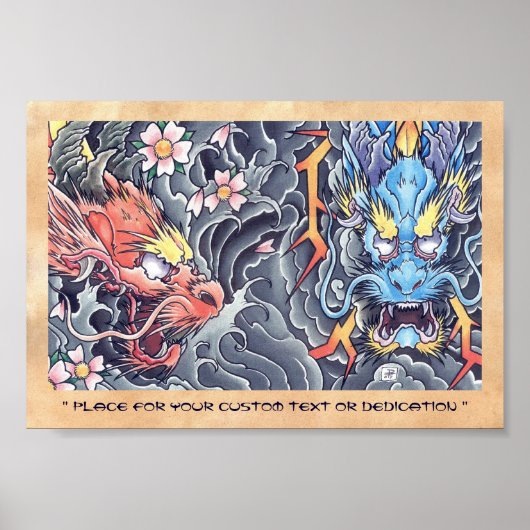 Cool oriental japanese draak tattoo storm poster (Voorkant)
