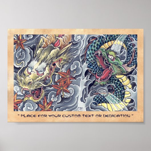 Cool oriental japanese draak tattoo storm poster (Voorkant)
