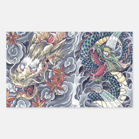 Cool oriental japanese draak tattoo storm rechthoekige sticker (Voorkant)