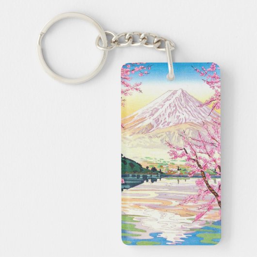 Cool oriental japanese Fuji spring cherry tree art Sleutelhanger (Voorkant)