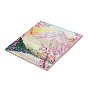 Cool oriental japanese Fuji spring cherry tree art Tegeltje