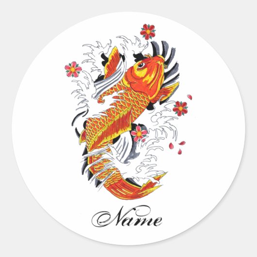 Cool Oriental Japanese Gold Lucky Koi Carp Ronde Sticker (Voorkant)
