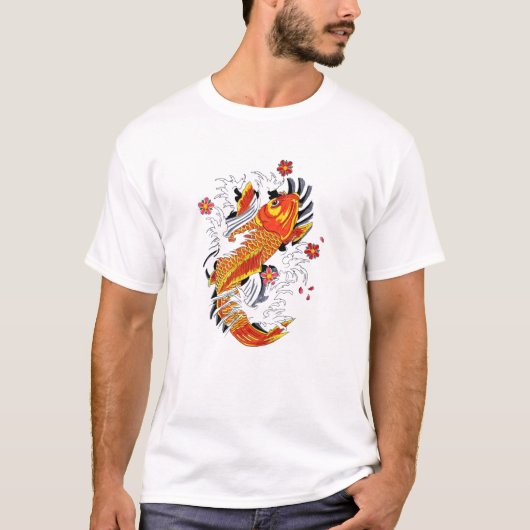 Cool Oriental Japanese Gold Lucky Koi Carp T-shirt (Voorkant)