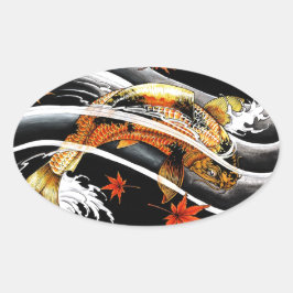 Cool oriental japanese Gold Lucky Koi Fish tattoo Ovale Sticker
