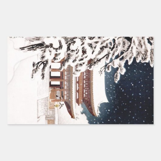 Cool oriental japanese Hasui Kawase winter Rechthoekige Sticker (Voorkant)