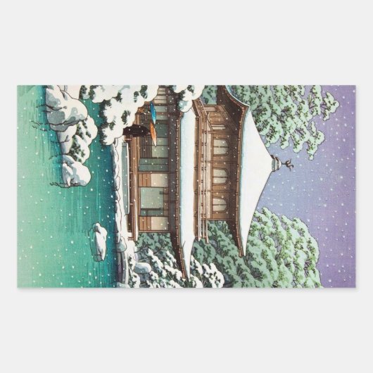 Cool oriental japanese Hasui Kawase winterscène Rechthoekige Sticker (Voorkant)