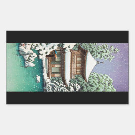 Cool oriental japanese Hasui Kawase winterscène Rechthoekige Sticker