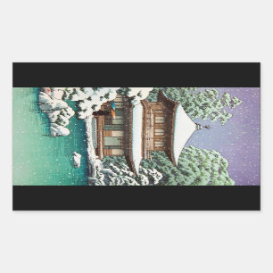 Cool oriental japanese Hasui Kawase winterscène Rechthoekige Sticker