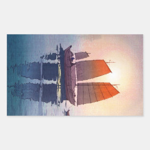 Cool oriental japanese Hiroshi Yoshida ochtend Rechthoekige Sticker