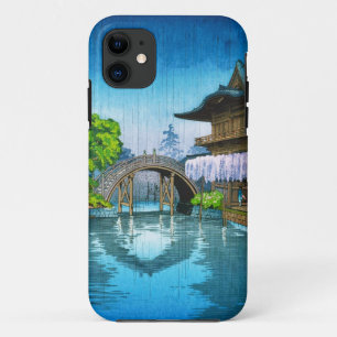 Cool oriental japanese Kameido Shrine Lake rain iPhone 11 Hoesje