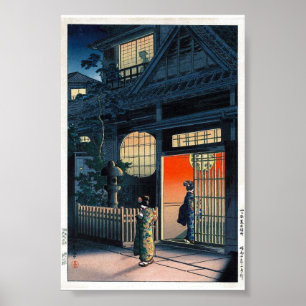Cool oriental japanese kasamatsu nachtelijke dorpk poster