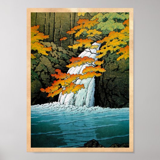 Cool oriental japanese Kawase Senju Waterfall art Poster (Voorkant)