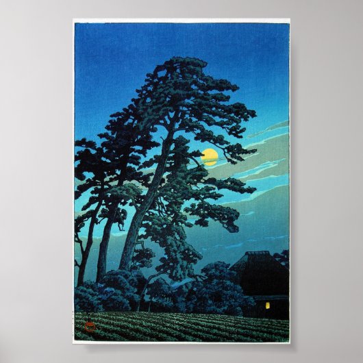 Cool oriental japanese Kawase Tree Moonlight Poster (Voorkant)