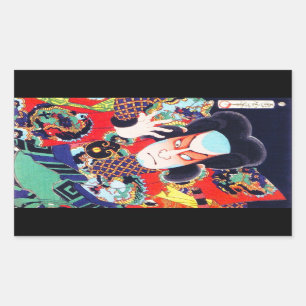 Cool oriental japanese kunichika samurai krijger rechthoekige sticker
