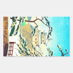 Cool oriental japanese winterkasteel rechthoekige sticker