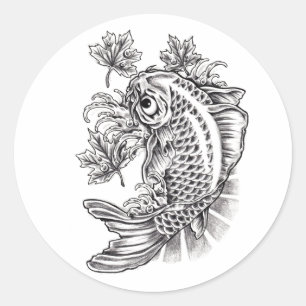 Cool Oriental Japanse Koi Fish Carp tattoo Ronde Sticker
