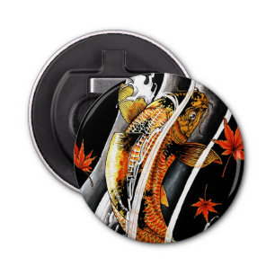 Cool Oriental Japanse Koi Lucky Carp Water Ink Button Flesopener