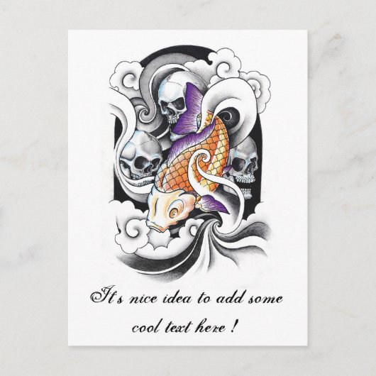 Cool Oriental Koi Carp Skull tattoo Briefkaart (Voorkant)