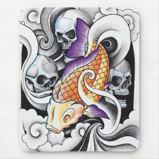 Cool Oriental Koi Carp Skull tattoo Muismat (Voorkant)