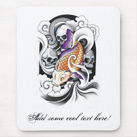 Cool Oriental Koi Carp Skull tattoo Muismat (Voorkant)