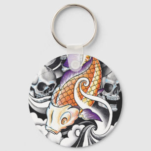 Cool Oriental Koi Carp Skull tattoo Sleutelhanger