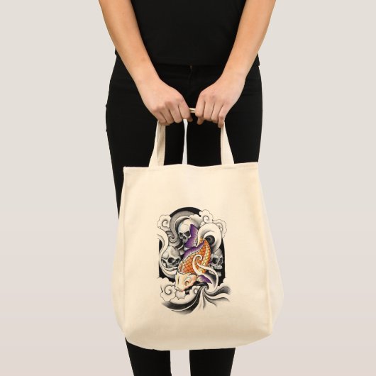 Cool Oriental Koi Carp Skull tattoo Tote Bag (Voorkant (product))