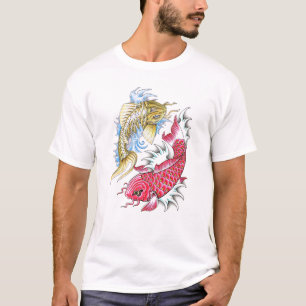 Cool Oriental Koi Fish Red Gold Yin Yang tattoo T-shirt